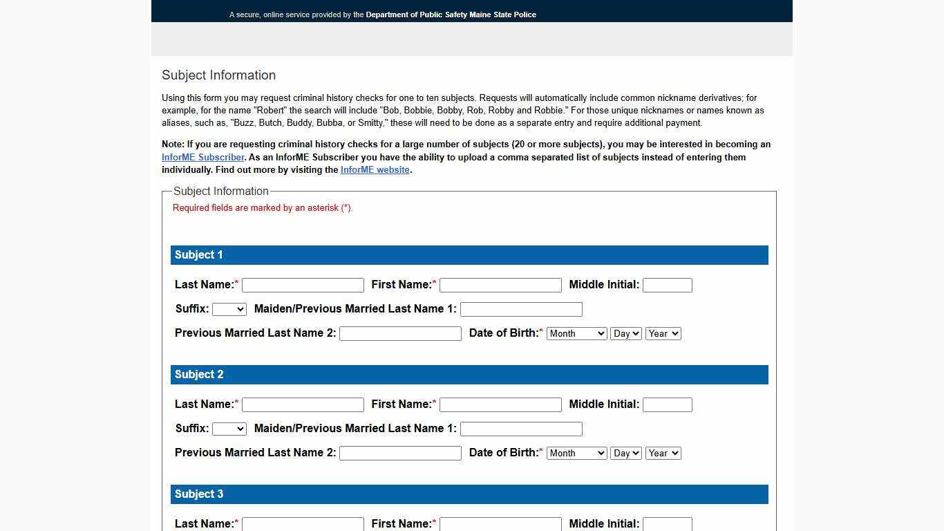 Maine Criminal History Record & Juvenile Crime Information Request