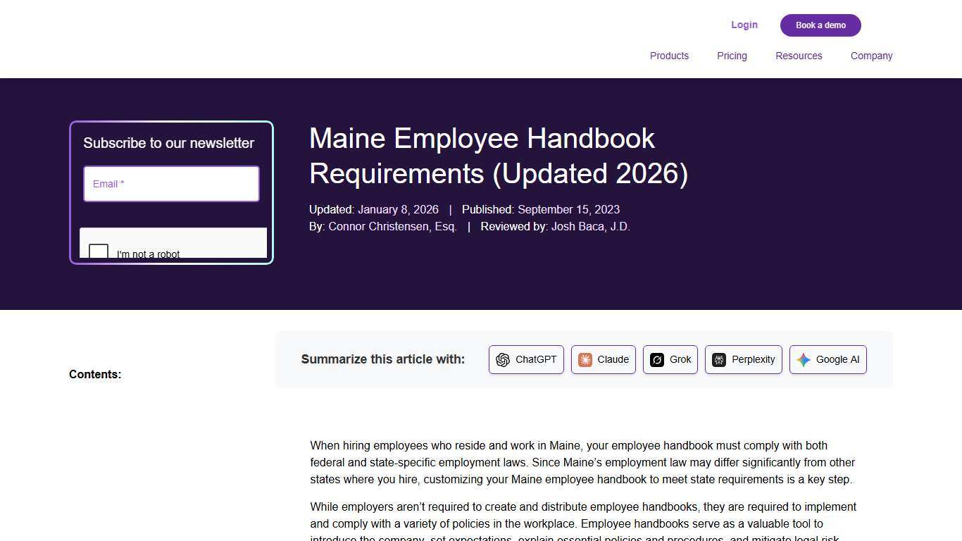 Maine Employee Handbook Requirements (Updated 2026)